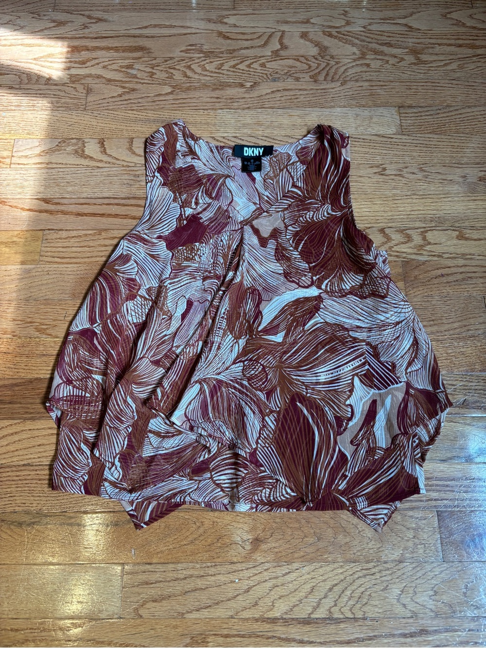 DKNY Maroon and Cream Floral Print Sleeveless Camisole